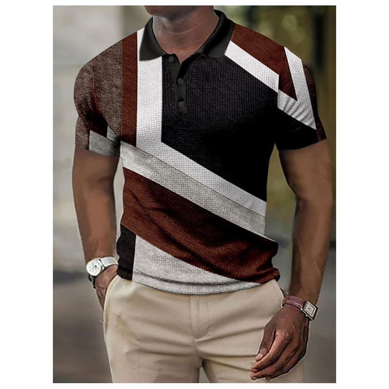 Camisa POLO dos homens Camisa de Golfe Verão Listrado Gráfico Impressão Top T -shirt Casual de manga Curta T -shirt Roupas Masculinas