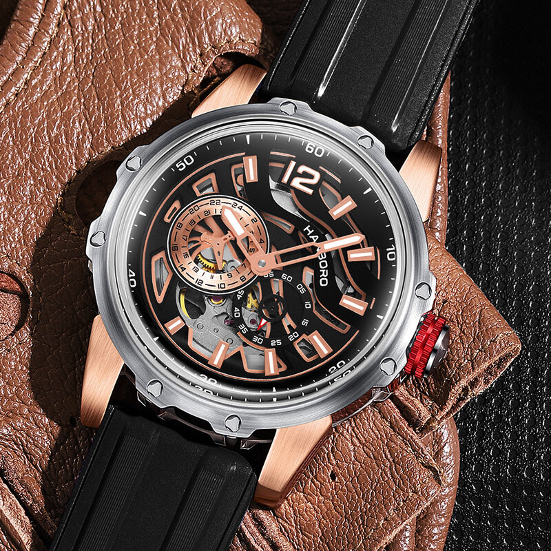 HANBORO-Reloj de pulsera para hombre, accesorio Masculino de pulsera resistente al agua 82S7 con mecanismo automático, complemento mecánico de marca de lujo, superventas