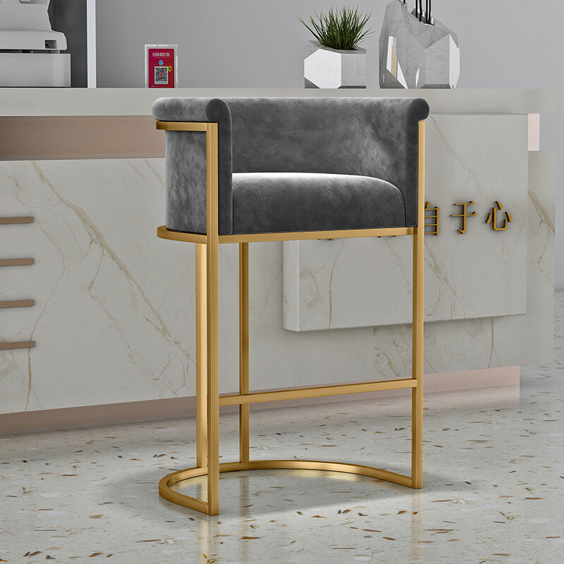 Silla de lujo de terciopelo suave, sillón de hierro fundido de Metal dorado, para sala de estar, Bar, tocador, café, taburete
