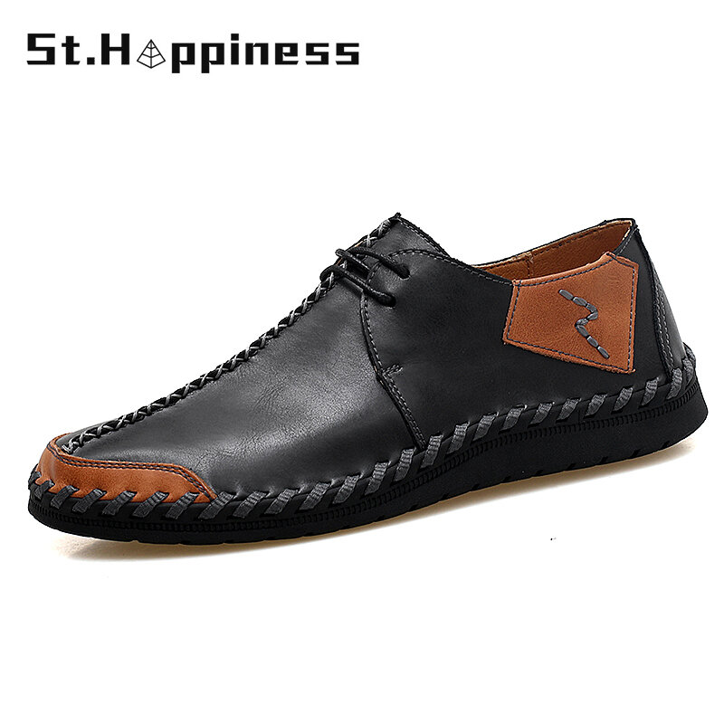 Nowe męskie buty na co dzień moda wysokiej jakości skórzane buty do jazdy samochodem klasyczne wygodne ręcznie płaskie buty męskie buty duże rozmiary 47
