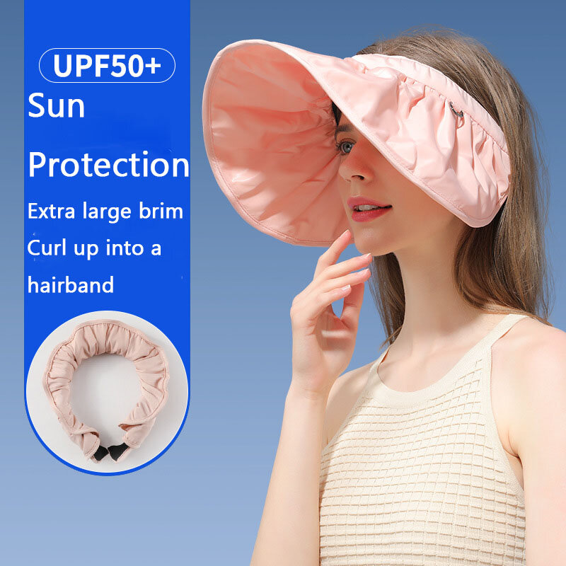 Topi untuk Wanita Musim Semi Luar Ruangan Kegiatan Musim Panas Topi Pantai Perempuan Kasual Wanita Lipat Portabel Penggunaan Ganda Topi Matahari Serbaguna Bagus