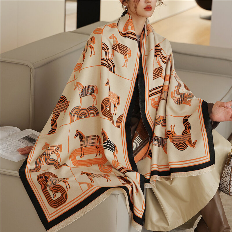 2022 зимний теплый шарф-одеяло для женщин Роскошная кашемировая шаль накидка женское пончо из пашмины Толстая буфана платок