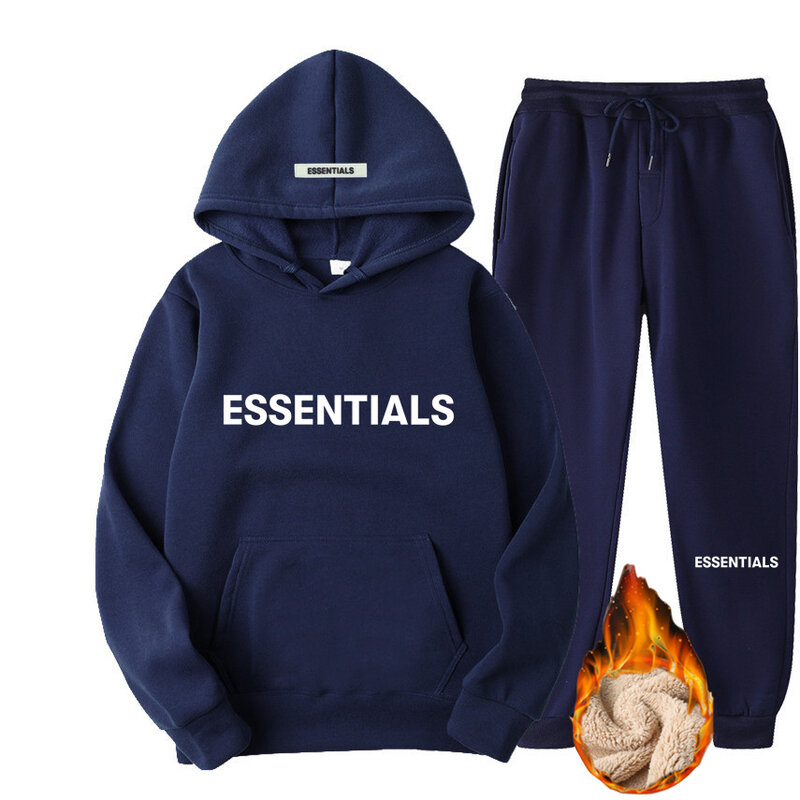 Essentials-남녀공용 후드 스웻셔츠 수트, 순면, 커플 조깅 스웻셔츠, 오버사이즈 스트리트웨어, 운동복, 가을, 겨울