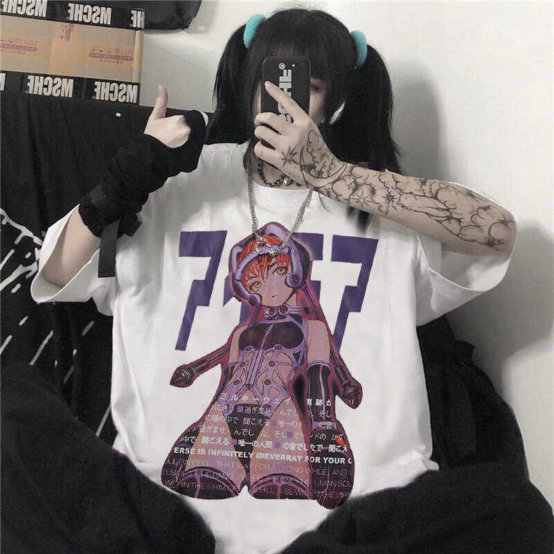 Übergroßen T Hemd Männer Manga Mädchen Kanji Anime Print T Shirt Lose Beiläufige Kurzarm T Shirts Sommer Streetwear Tops frau