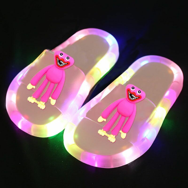 Jogo papoila ilumina acima chinelos crianças confortável led light up sapatos para casa do bebê sapatos desenhos animados sorriso padrão macio pvc 2022 charme apto