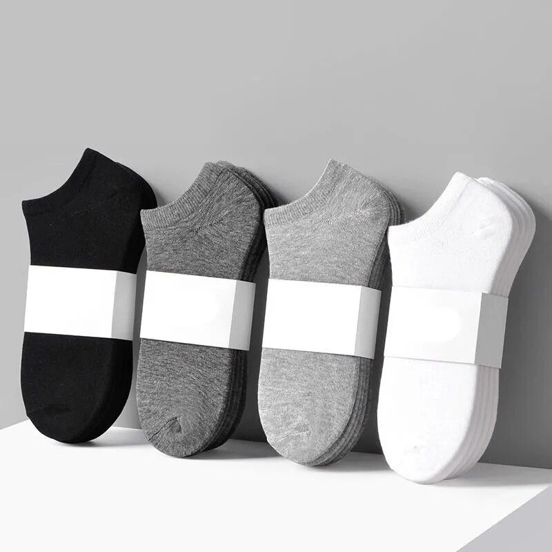 5 pares/lote baixo corte meias masculinas cor sólida preto branco cinza respirável algodão esportes meias masculinas curtas