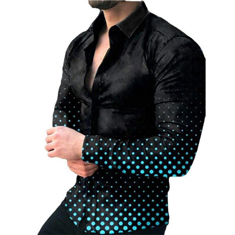 Рубашка мужская с отложным воротником, модная люксовая сорочка в горошек, на пуговицах, Повседневная сорочка с длинным рукавом, осень