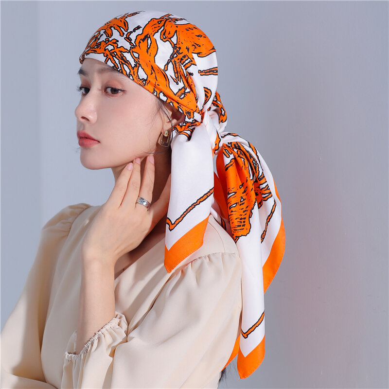 Năm 2021 Hai Dây Hijab Vuông Khăn Quàng Cổ Nữ Lụa Cao Cấp Foulard Musllim Khăn Trùm Đầu Cao Su Nữ Đầu Nữ Quấn Tóc Phụ Kiện