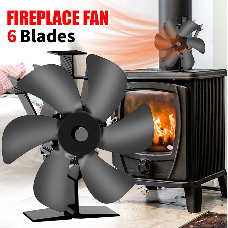 6 Blade Black Fireplace Thermal Power Fan Ecological Silent Log Burner No Power Household Fan Efficient Heat Distribution
