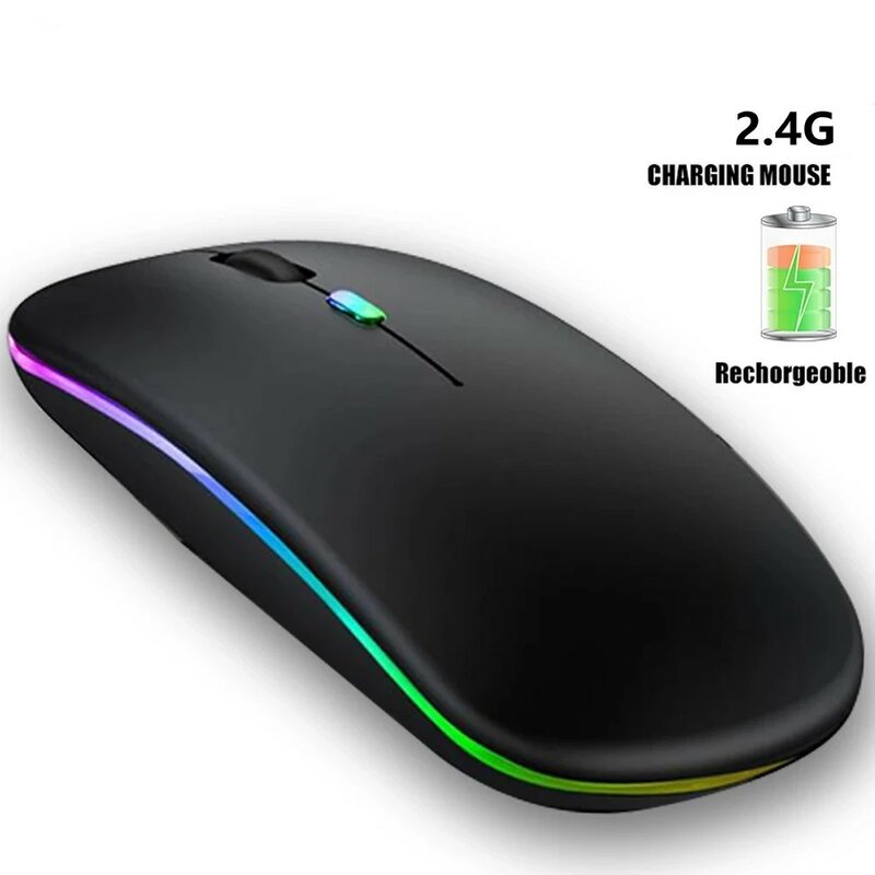 Mouse Nirkabel 2.4Ghz USB RGB Komputer Diam Mause LED Backlit Mouse Gaming Ergonomis untuk Laptop