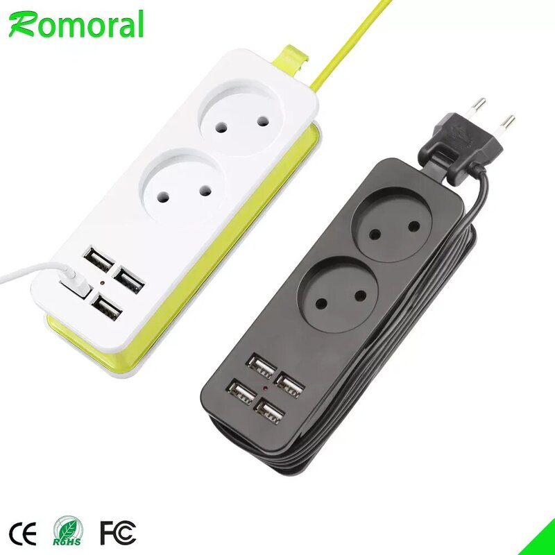 EU Tabletop Socket With USB Charging Ports 4.0mm Plug Power Strip 1.5 M Extension Cord for Mobile Phone Ipad Led Light