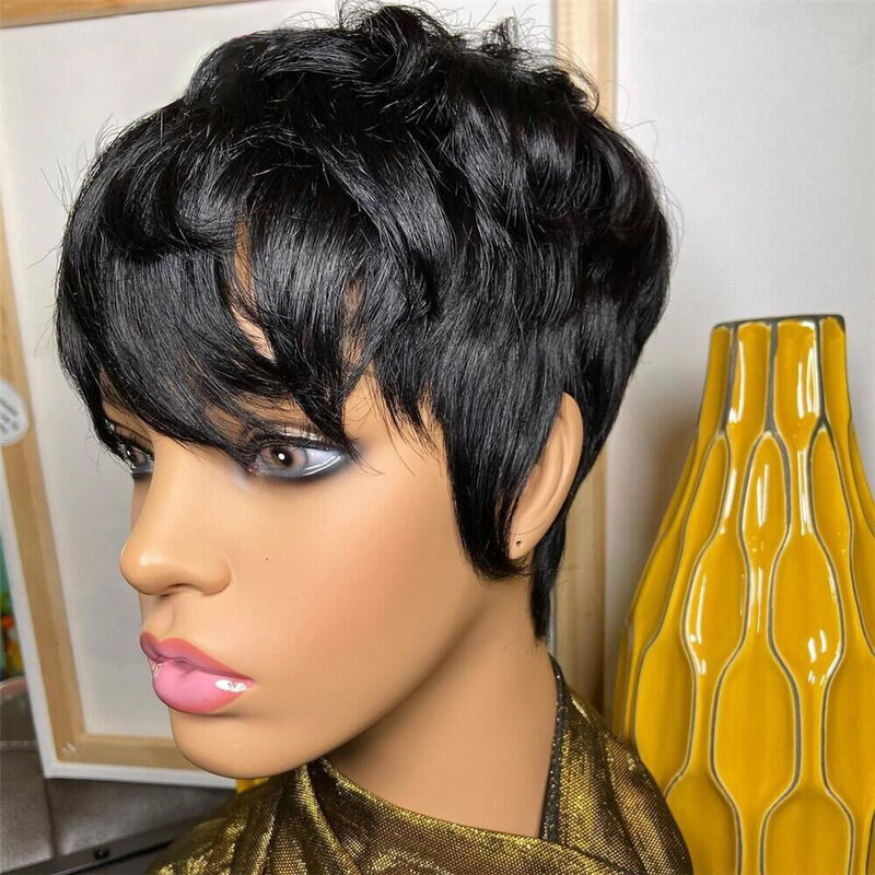 Krótkie peruki z ludzkich włosów fryzura Pixie kręcone brazylijskie peruki z ludzkich włosów dla czarnych kobiet Virgin pełna maszyna wykonana tanie Glueless peruka
