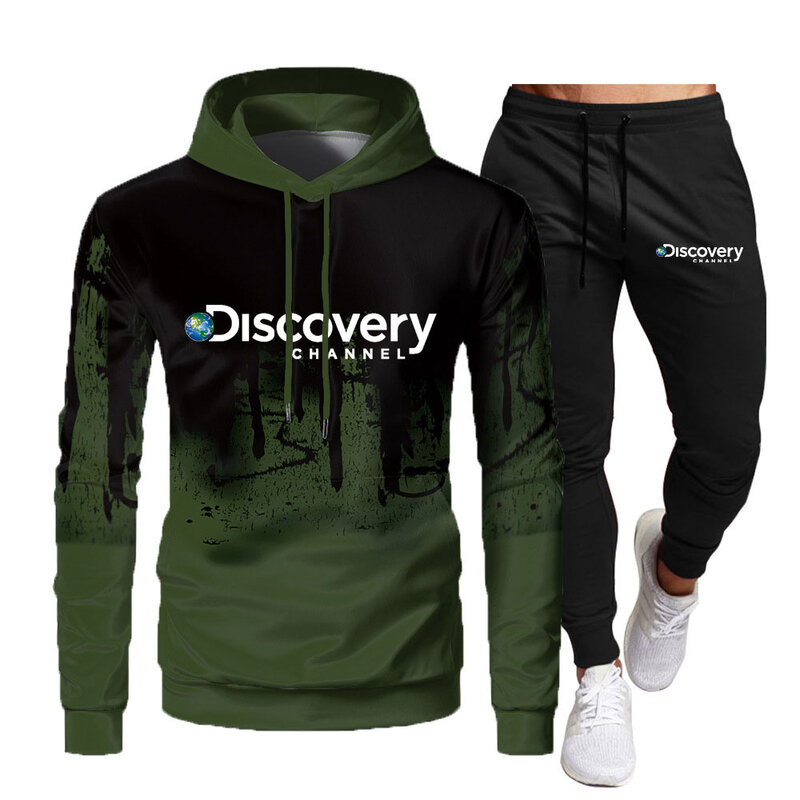Pakaian Olahraga Musim Gugur/Dingin Kualitas Tinggi Pria Penemuan Kaus Hoodie Celana 2 Set Latihan Kebugaran Jogging Pakaian Olahraga Pria