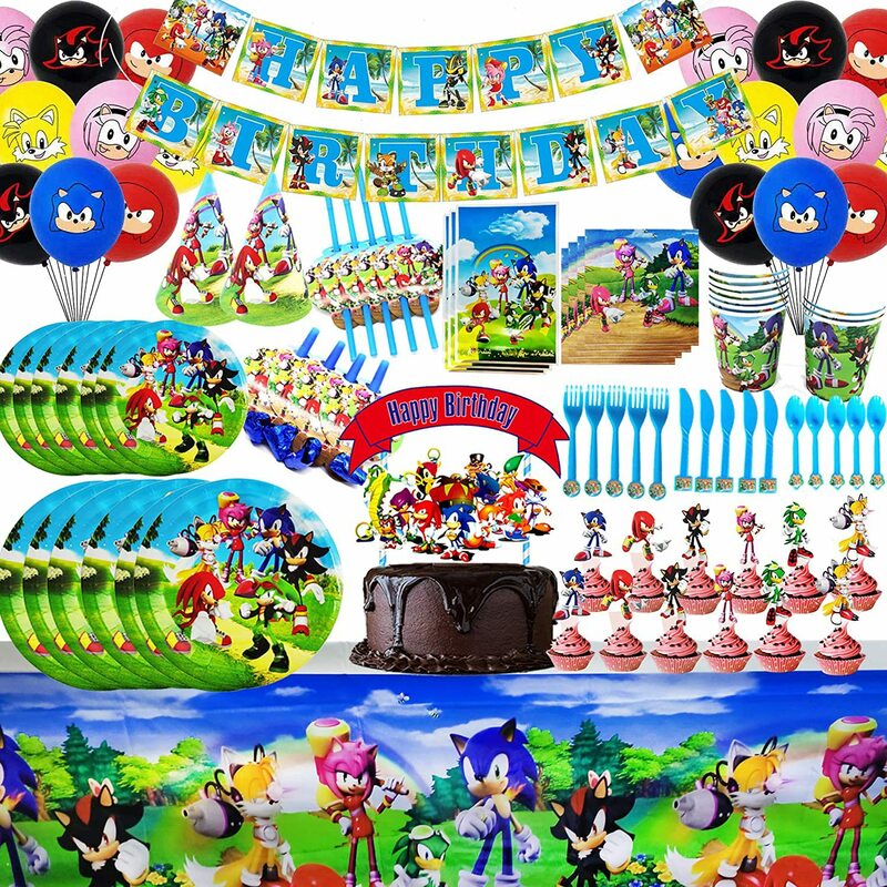 Sonic Verjaardagsfeestje Decoraties Cartoon Ballon Cup Plaat Tafelkleed Wegwerp Party Servies Baby Shower Benodigdheden
