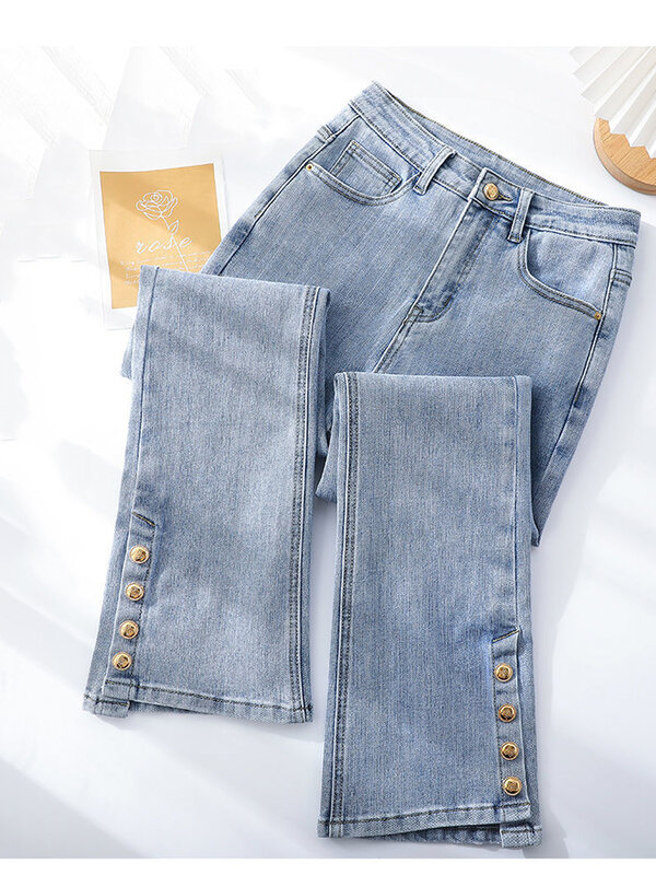 Koreanische knöchel lange Flare-Jeans mit hoher Taille, große 5xl dünne Jeans hose, lässige Frau, strecth vaqueros, neue Frühlings-Herbst hose