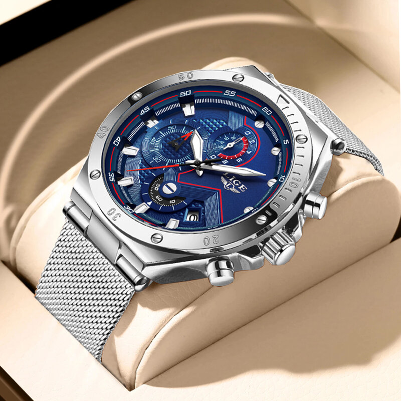 LIGE Fashion orologi da uomo orologio da polso di lusso delle migliori marche orologio al quarzo orologio blu uomo cronografo sportivo impermeabile Relogio Masculino