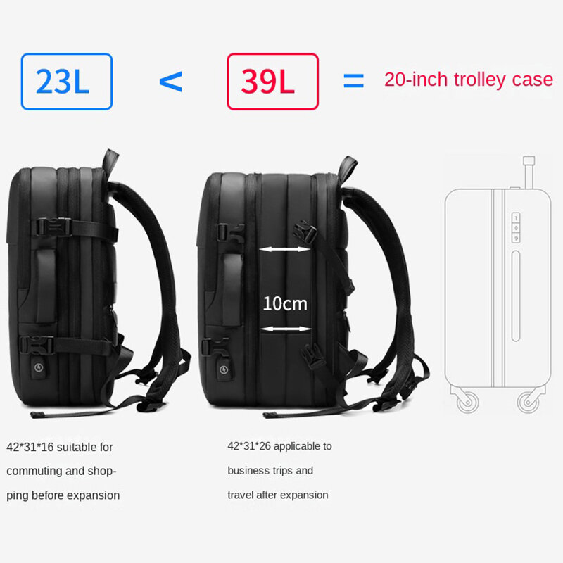 Men's Expandable 15.6 Inch Laptop Backpacks USB Waterproof Notebook Schoolbag Sports Travel School Bag Pack Backpack For Male