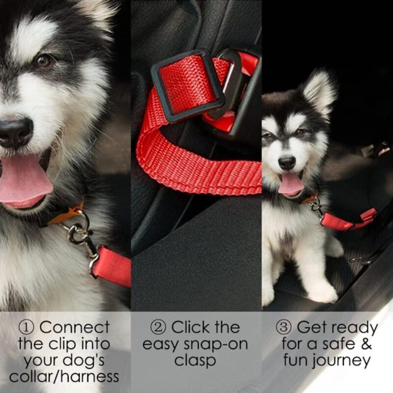 Cinturón de seguridad de coche para perro y gato, correa ajustable, cinturón de seguridad para vehículo, Clip mágico, arnés seguro, Collar de tracción de palanca