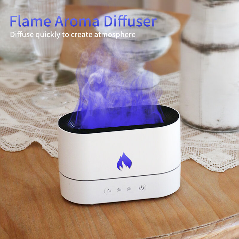 Portable Air Humidifier Auto-Shut Off with Realistic Flame Mist Maker Aromatherapy Diffuser USB for Home Living Room SPA Office