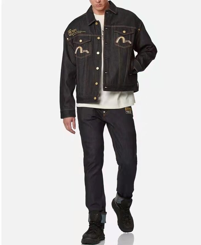 Retro estilo japão y2k novo diabo bordado calças de brim alta qualidade topo casual jeans hip hop 100% algodão denim jaqueta