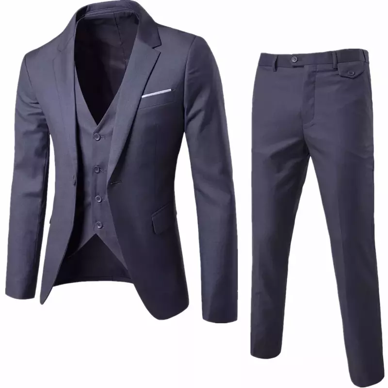 Traje ajustado informal de Color sólido para hombre, traje de boda para novio (Traje + chaleco + Pantalones), tres conjuntos, 9 colores, talla S-6XL