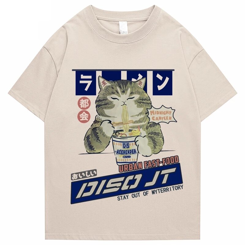 2022, частная Мужская футболка с изображением кошки, женская футболка в стиле хип-хоп, женская летняя футболка с рисунком манги, хлопковая фут...