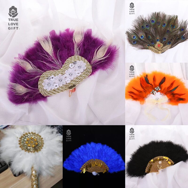 Abanico de mano de plumas hecho a mano, lujoso abanico de encaje de baile español para regalo de fiesta de boda, decoración superior de boda, envío directo