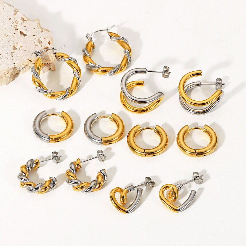 Orecchini a bottone in metallo per donna oro argento colore misto cerchio a semicerchio Twist Heart accessori abito regali per feste di matrimonio