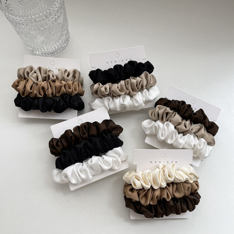 3Pcs/set Silk Satin Scrunchies Women Solid Color Hair Rope Elegant Ponytail Holder Rubber Band Elastic Hairband Hair Accessories