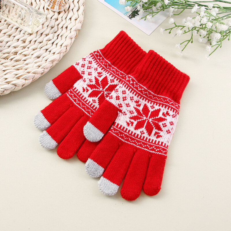 Kreatywna moda śnieżynka drukowanie rękawice telefon komórkowy dotykowy ekran rękawiczki z dzianiny zimowe grube i ciepłe rękawiczki dla dorosłych mężczyzn kobiet