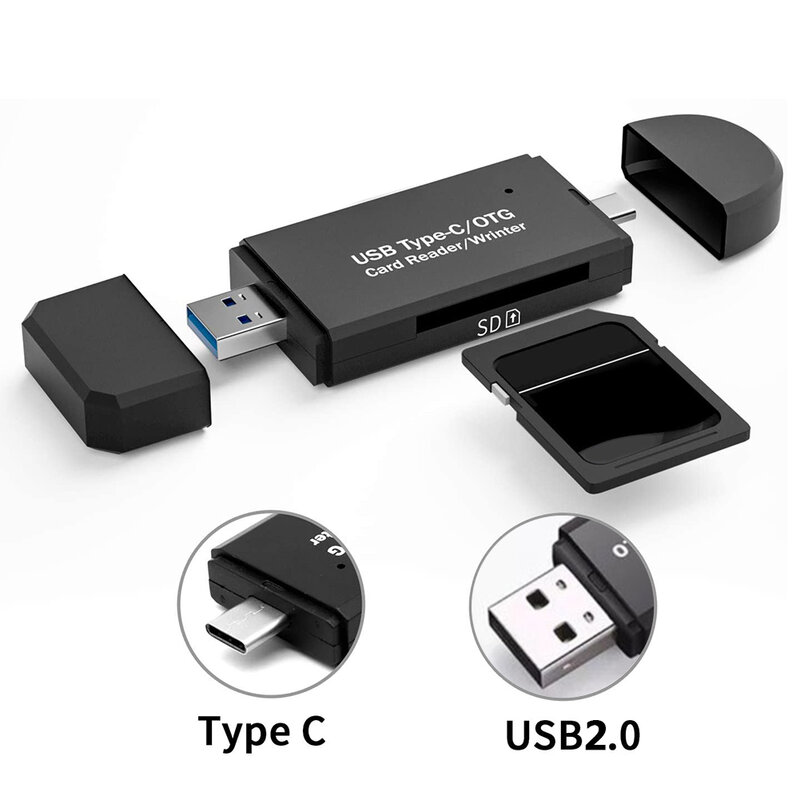 Lector de tarjetas SD 3 en 1, lector de tarjetas de memoria inteligente TF/SD, adaptador OTG Flash Drive, 3 en 1, 2,0/3,0