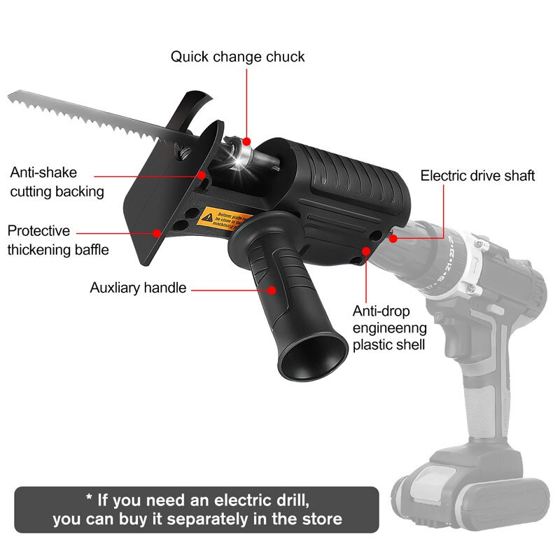 Draagbare Reciprozaag Adapter Elektrische Boor Gemodificeerde Elektrische Jigsaw Power Tool Hout Metaal Cutter Machine Met Bladen