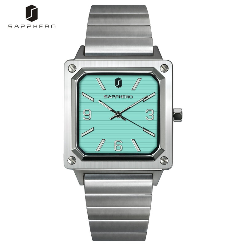 SAPPHERO Square Watch Men Fashion Stainless Steel Clock Japan Quartz Waterproof Watches Simple Mens Wristwatch