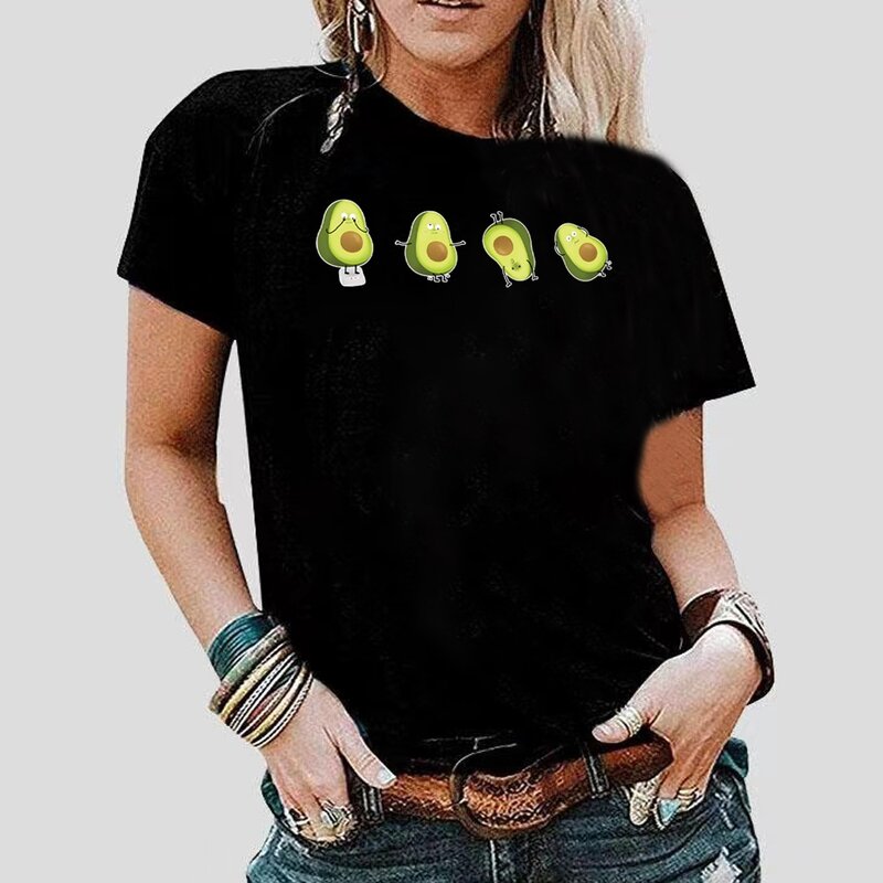 2022แนวโน้มแฟชั่น Avocado พิมพ์ผู้หญิงเสื้อยืดลำลอง O-Neck ฤดูร้อนขายเสื้อยืดแขนสั้นนุ่มสบาย StreetTops