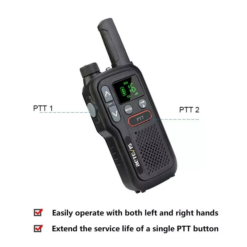 Retevis-RB618 미니 워키 토키 충전식 워키 토키 1 개 또는 2 개 PTT PMR446 장거리 휴대용 양방향 라디오, 사냥용