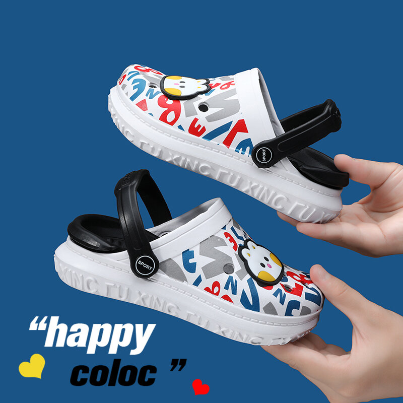 Zapatillas de moda para niños y niñas, sandalias antideslizantes de suela gruesa con dibujos animados, zuecos de verano para exteriores, zapatillas de playa