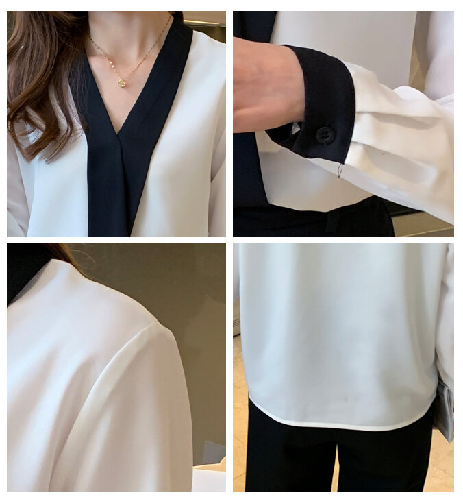 2021 nova reta v-neck manga longa emenda pulôver topo solto camisa de cor sólida versátil wear 317h, 330-8