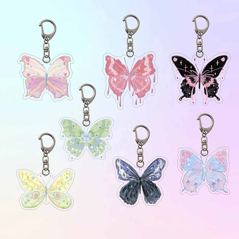 Llavero colorido de mariposa para niña, llaveros estéticos de animales, colgante de acrílico para mochila escolar, regalo de recuerdo de joyería, Y2K