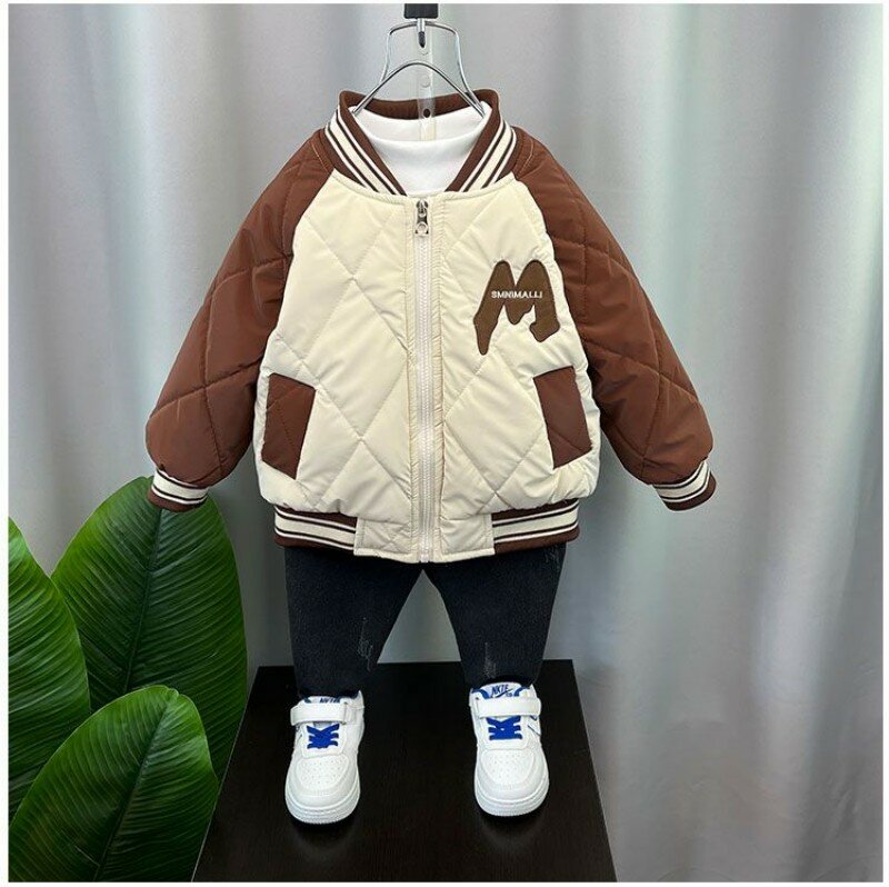 Autumn and Winter Children's Coat Casual Jacket New Boys' and Girls' Clip Plush Thick Coat Baby Baseball Top