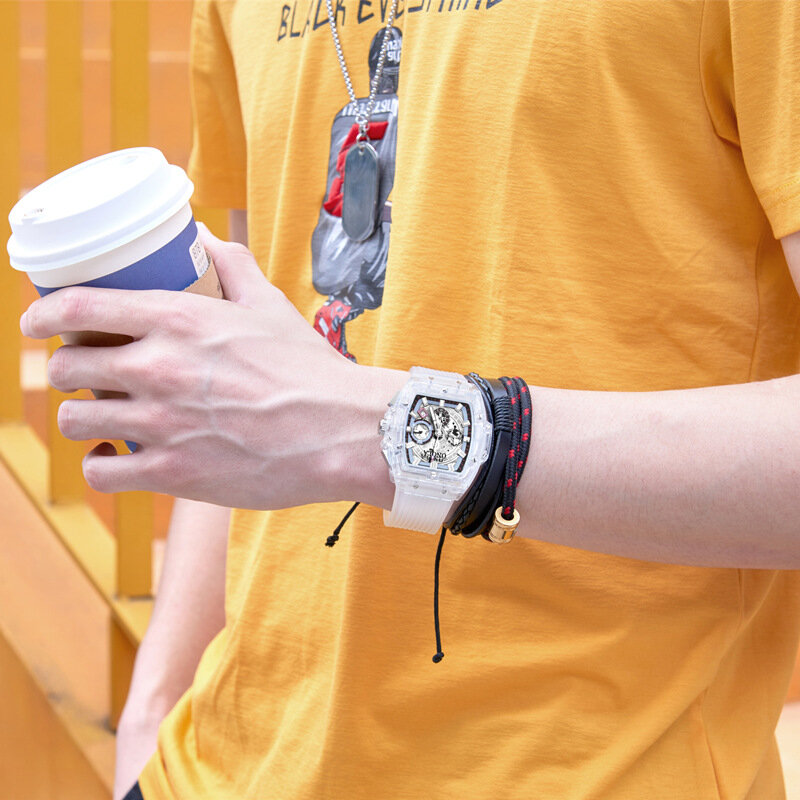 ONOLA-reloj analógico de cuarzo para hombre y mujer, accesorio de pulsera de cuarzo resistente al agua con calendario, complemento masculino deportivo de marca de lujo con diseño cuadrado y transparente, 2021