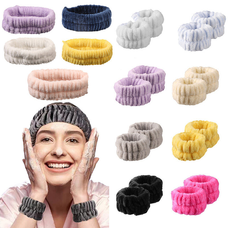 3 Cái/bộ Rửa Mặt Spa Cổ Tay Washband Tóc Màu Microfiber Thấm Hút Tóc Kèm Headwrap Handmade Trang Điểm