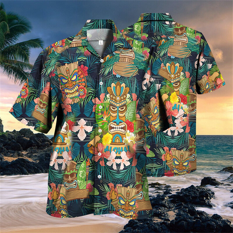 2022 Loose Breathable 3d Print Trendy Cool Fashion Hawaiian Shirts Beach Party Tops Short Sleeves Summer Men's Shirts