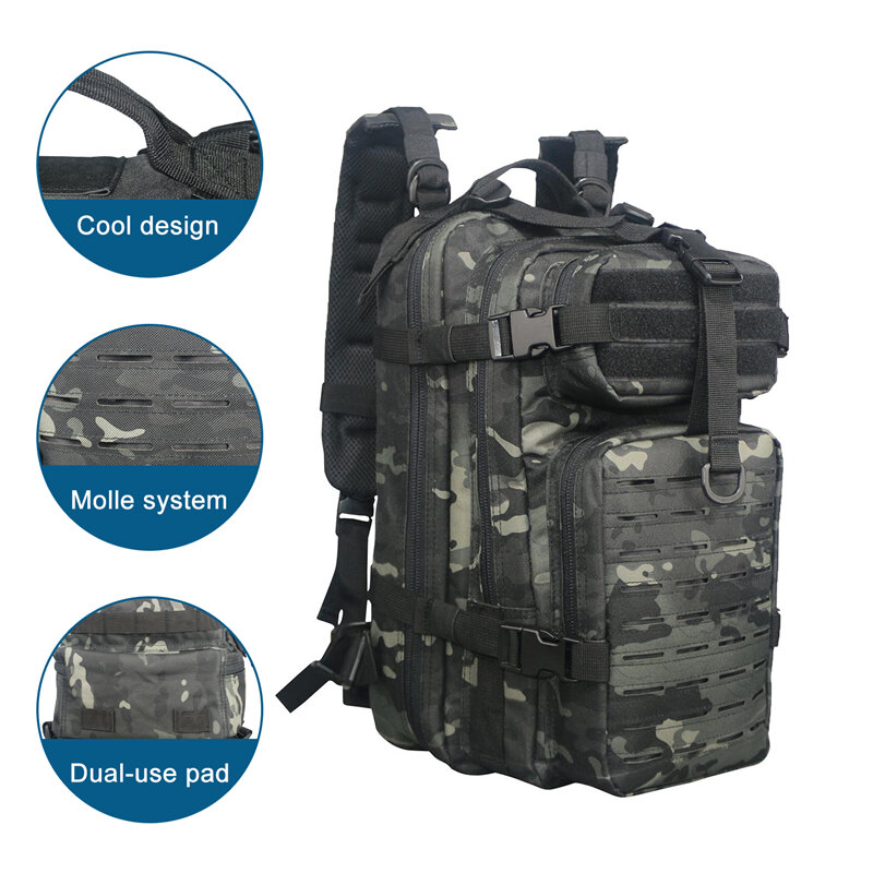 LQARMY-mochila militar para exteriores, bolsa táctica militar, impermeable, para acampar, senderismo, pesca y caza