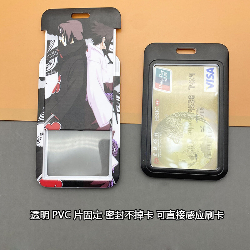 Funda de PVC de Naruto para tarjetas, funda protectora con cordón para tarjetas de identificación, para colgar en el cuello, para estudiantes, Kakashi, Sasuke, Anime, novedad