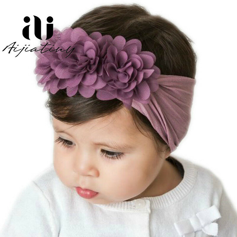 아기 소녀 머리띠, 큰 꽃무늬 탄성 머리띠, 머리 랩, 아기 헤어 액세서리, 3D 꽃, 아이, 유아, 나비 머리띠