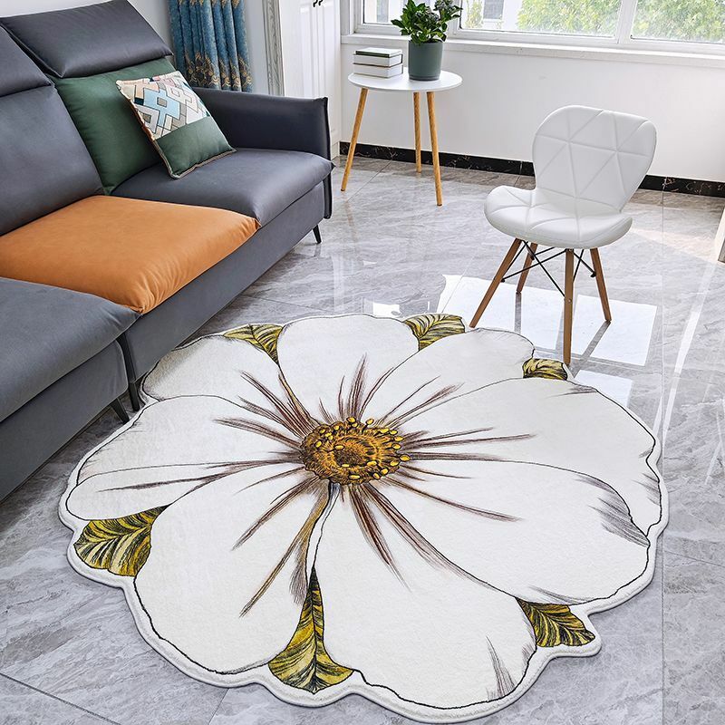 Alfombras de estilo europeo para sala de estar, alfombras de dormitorio de flores blancas, resistentes al suelo, de Cachemira de cordero, Alfombra de lana con flores, alfombra de baño
