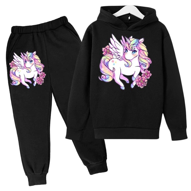 Pink Unicorn for Girls Movement felpa con cappuccio Kids Cotton Suit Top + Pants 2p abbigliamento per bambini primavera autunno Keep Warm Teenage Boys Clothes