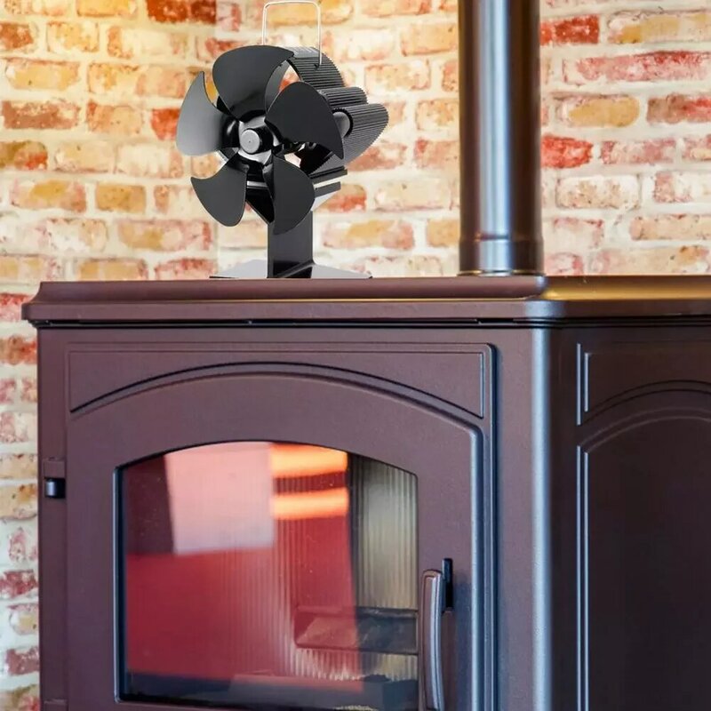 Ventilateur de cheminée noir à 5 pales, silencieux, sûr, poêle à bois, Ecofan, Distribution de chaleur efficace, pour la maison