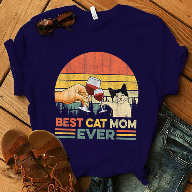 T-Shirt tendance pour femme, estival et à la mode, avec le meilleur chat maman de tous les temps imprimé, Kawaii, 2022
