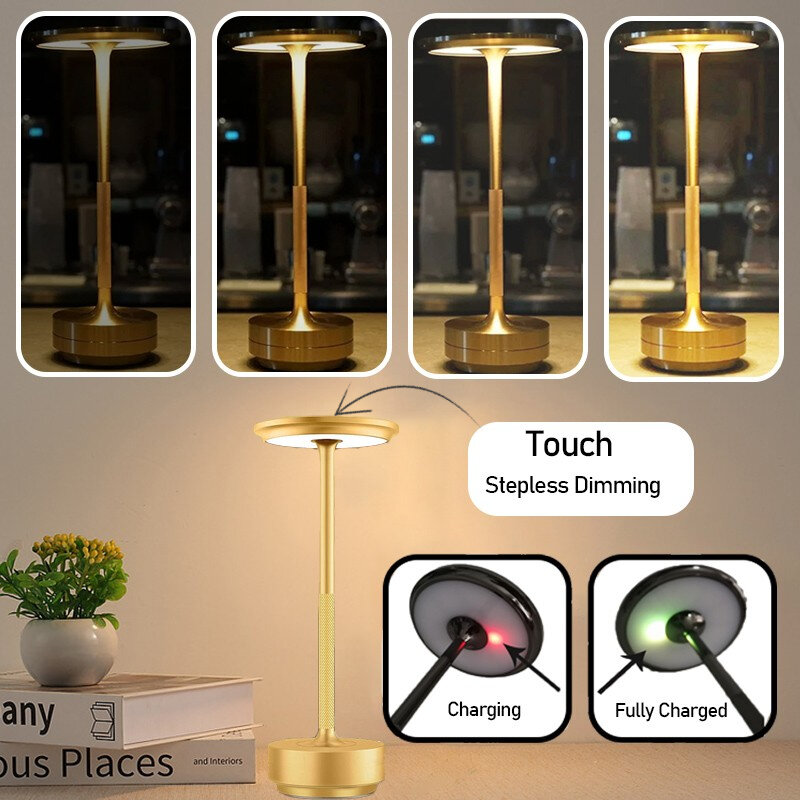 10Q LED Cordlesss Bar Table Lamp Touch Rechargeable Desk Lamp 3000mAh Portable Dimmable Bedside Lamp for Restaurant Coffee Patio